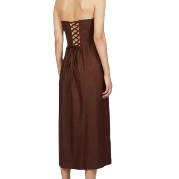 NWT Reformation Buckley Cafe Brown Strapless Lace up Back Midi Dress - Sz 6 - Picture 2 of 9